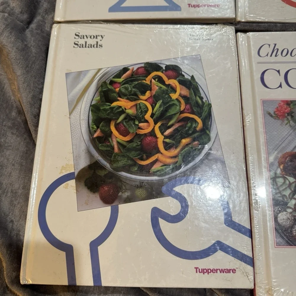 4 NEW Tupperware Cookbooks Recipe Books Set Salads Pasta Chocolate‎ Cookies Vtg
